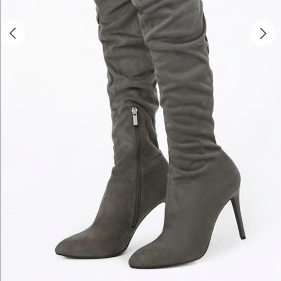 grey over the knee high heel boots